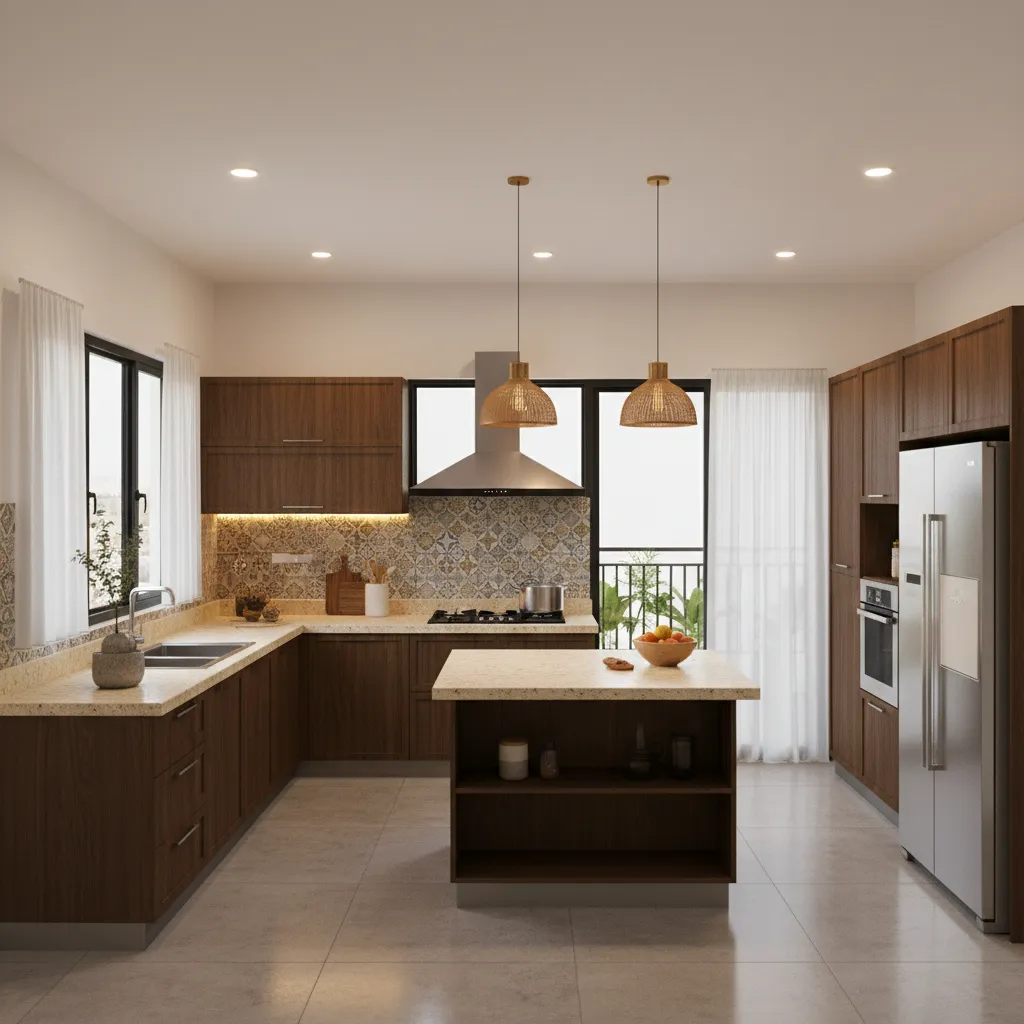 Spacious kitchen inside a modern 4 BHK apartment in Vijayawada