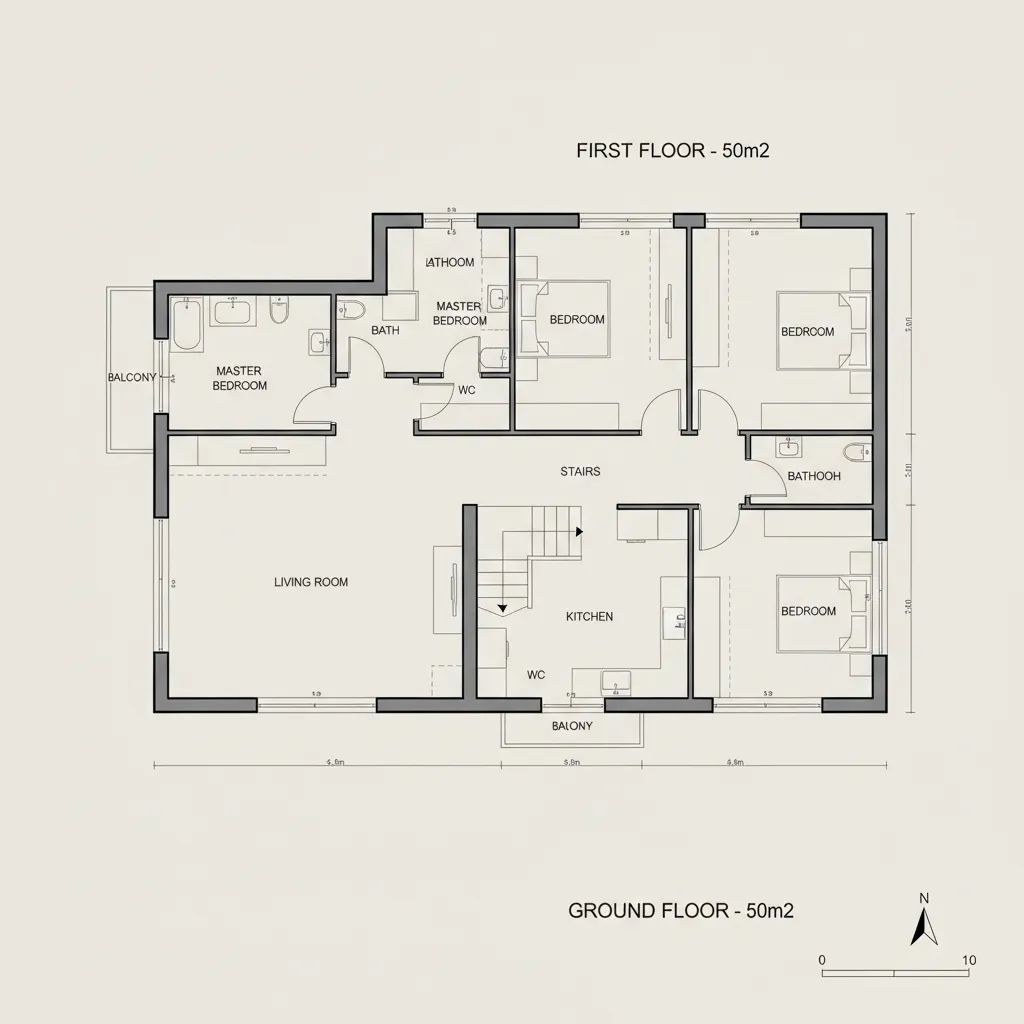 bố trí mặt bằng biệt thự 2 tầng 100m2