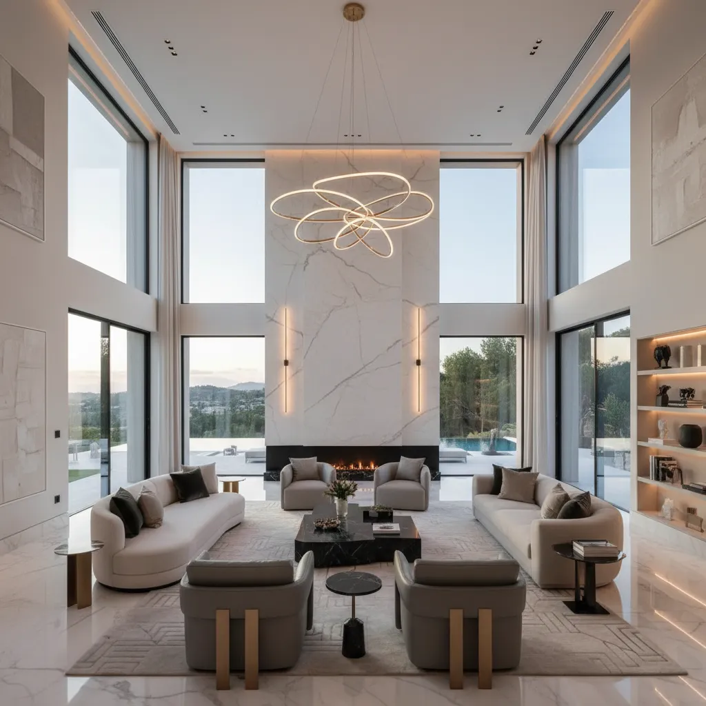 Interior de villa de lujo en Marbella con salón amplio y diseño contemporáneo