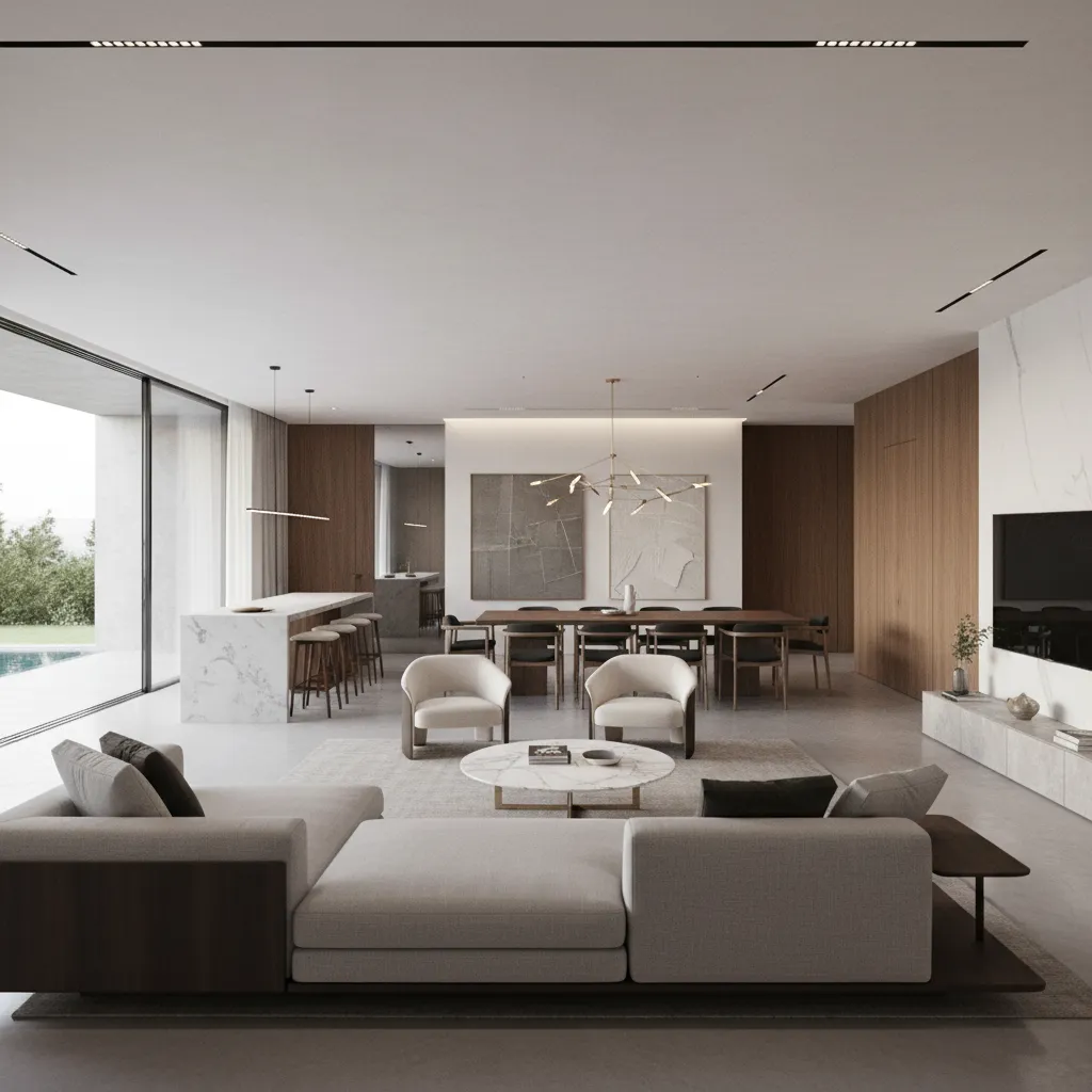 Visualización de distribución interior de una villa moderna