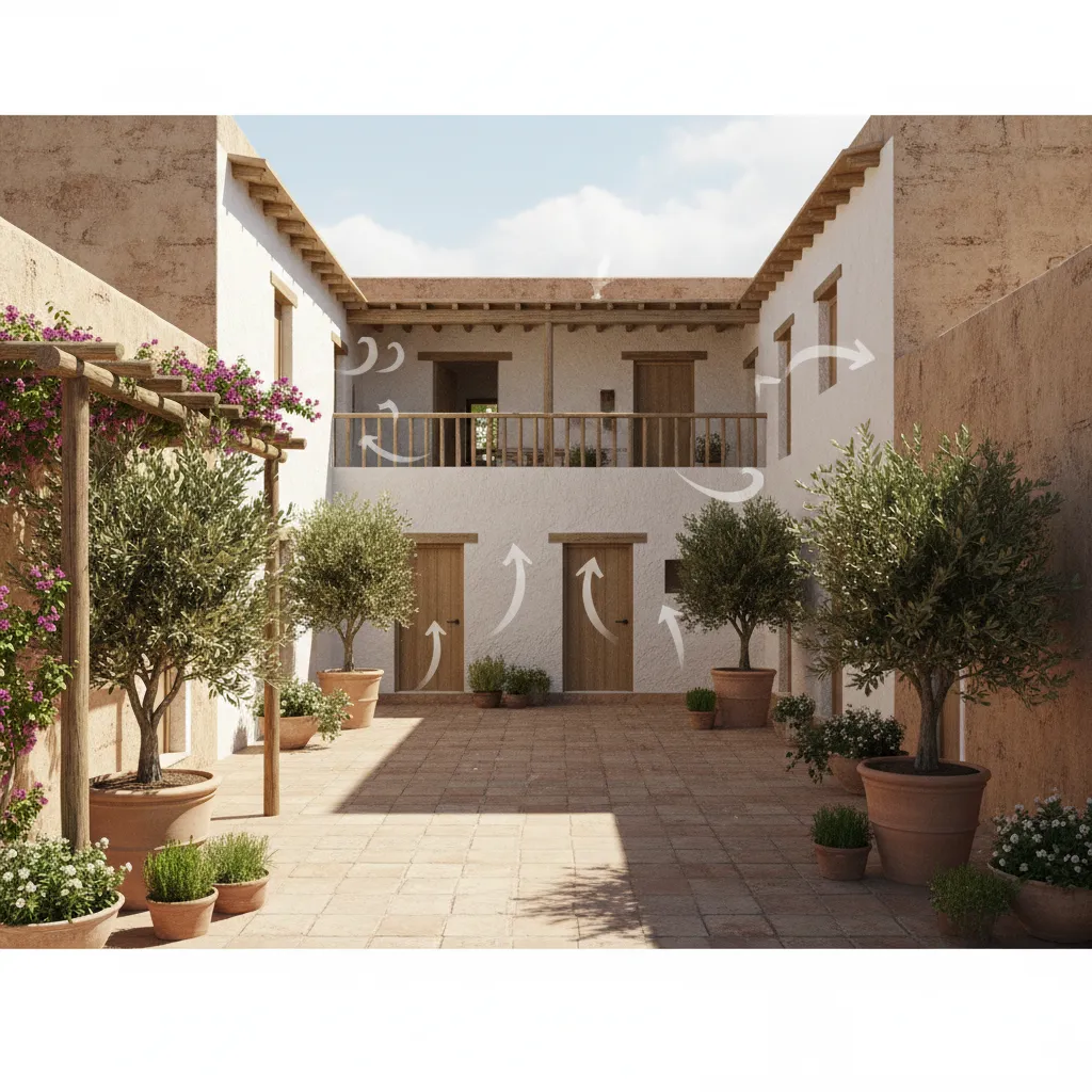 Traditional rural house with central courtyard improving airflow and daylight