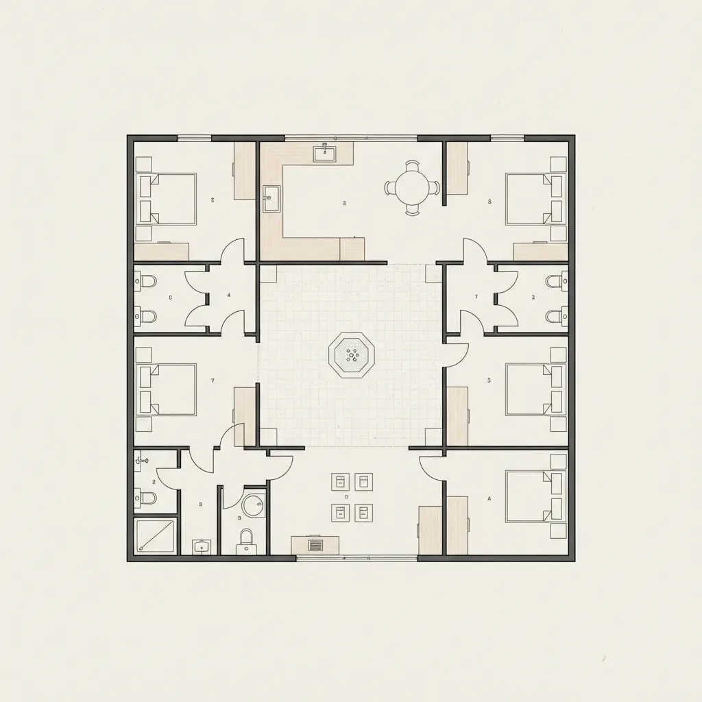 rural house layout planning with courtyard and functional zones