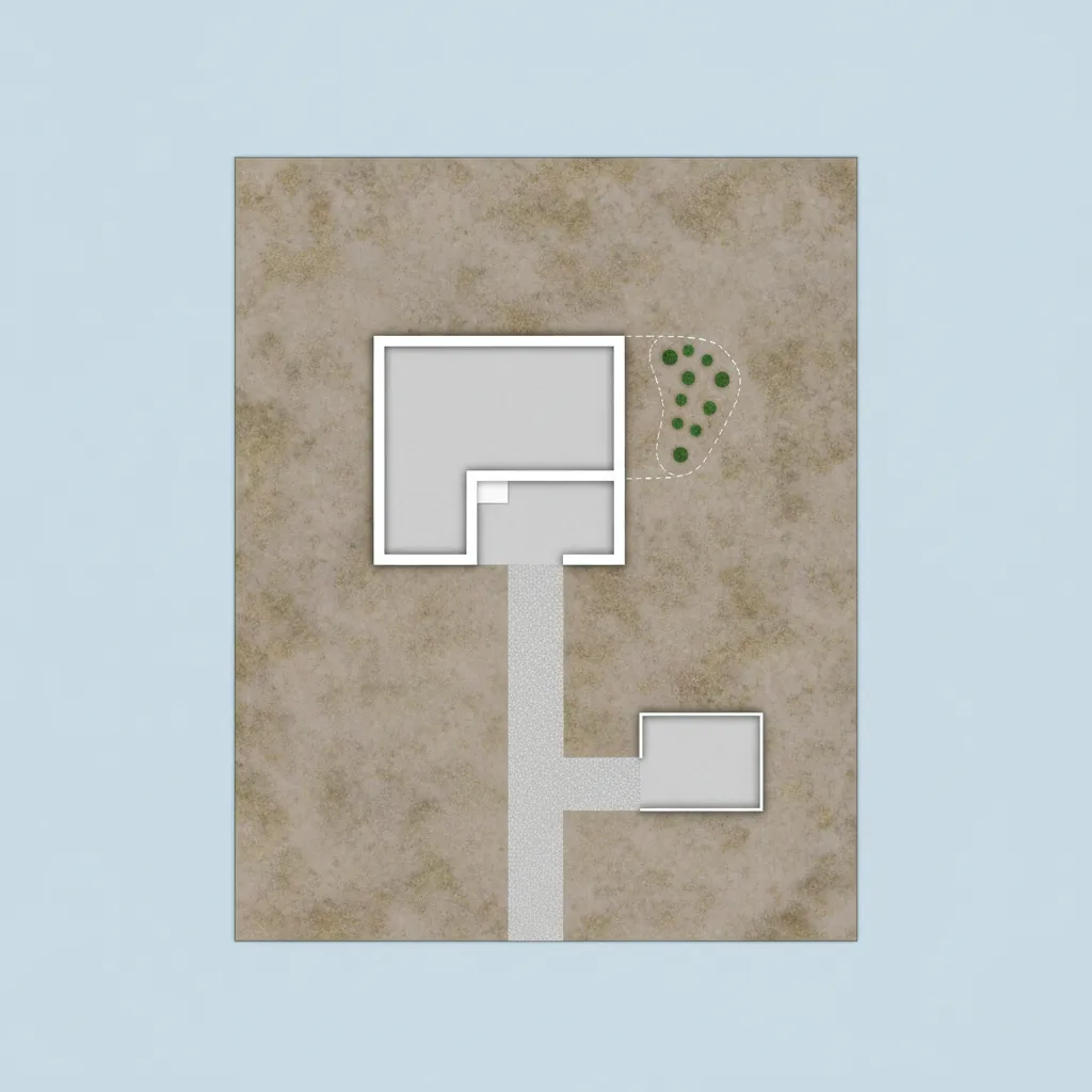 rectangular village house plot with simple home layout planning