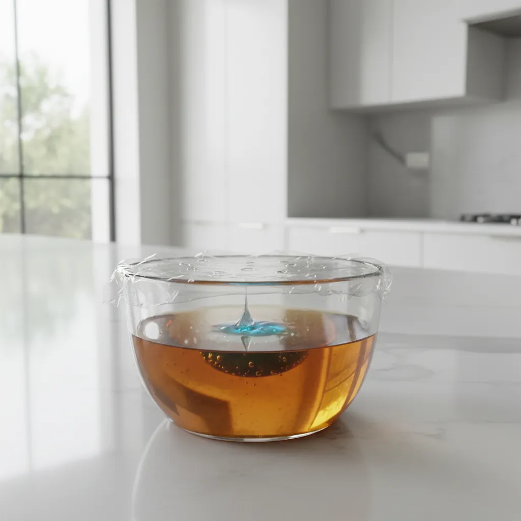 apple cider vinegar trap used to catch fruit flies in kitchen