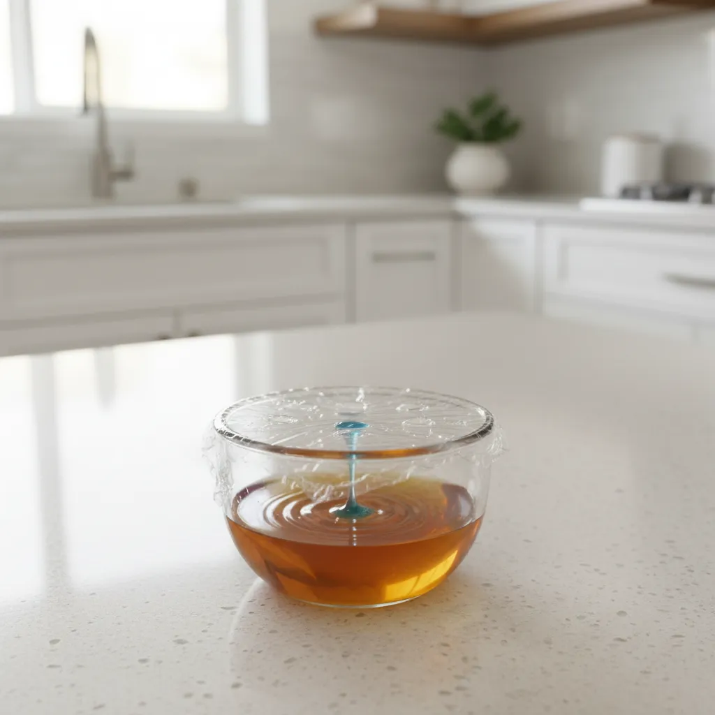 apple cider vinegar trap for small kitchen flies on countertop