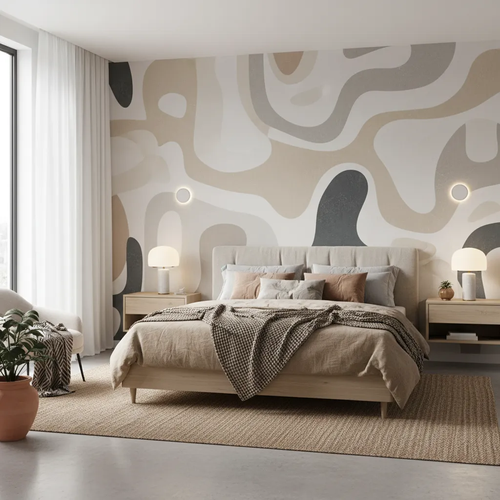 Habitación moderna con mural de vinilo decorativo en la pared