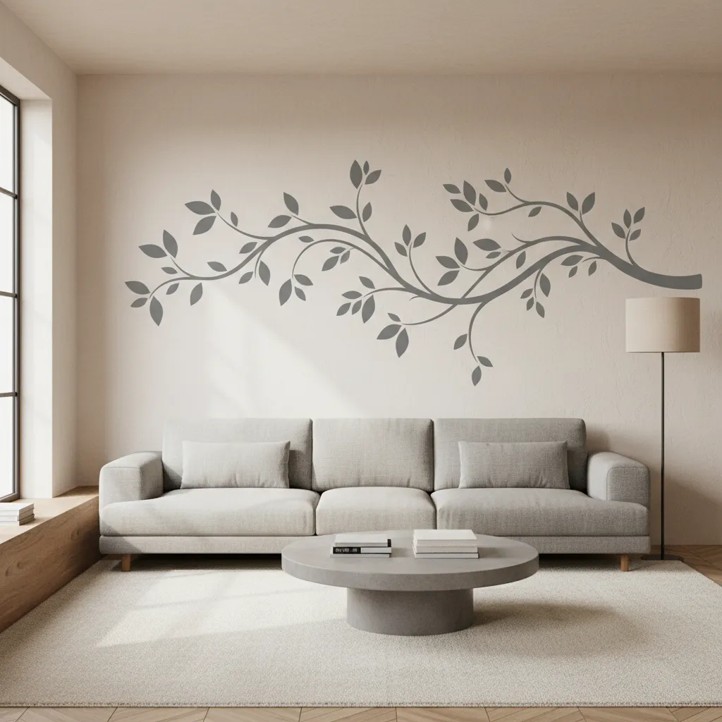 Vinilo decorativo moderno colocado sobre un sofá en el salón