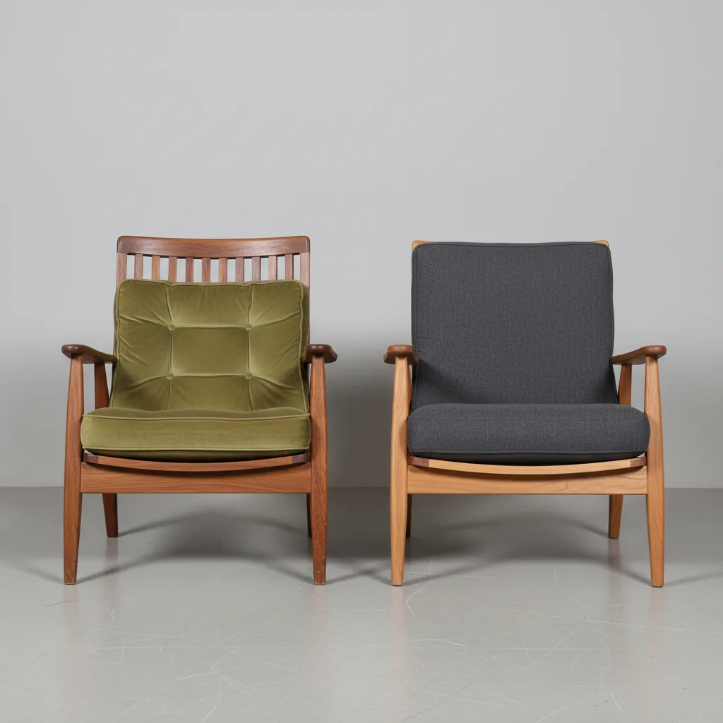 comparison of vintage mid century chair and modern reproduction