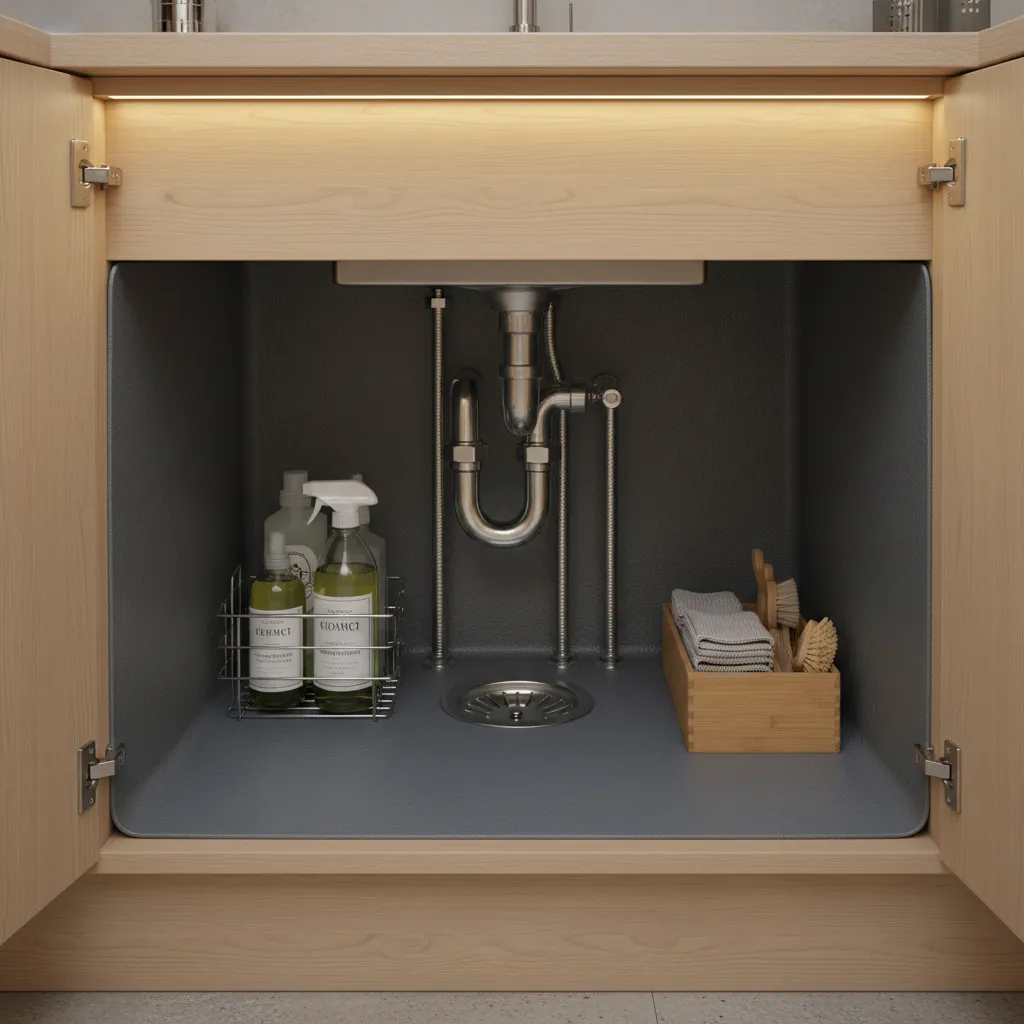 Durable vinyl liner used inside under sink kitchen cabinet