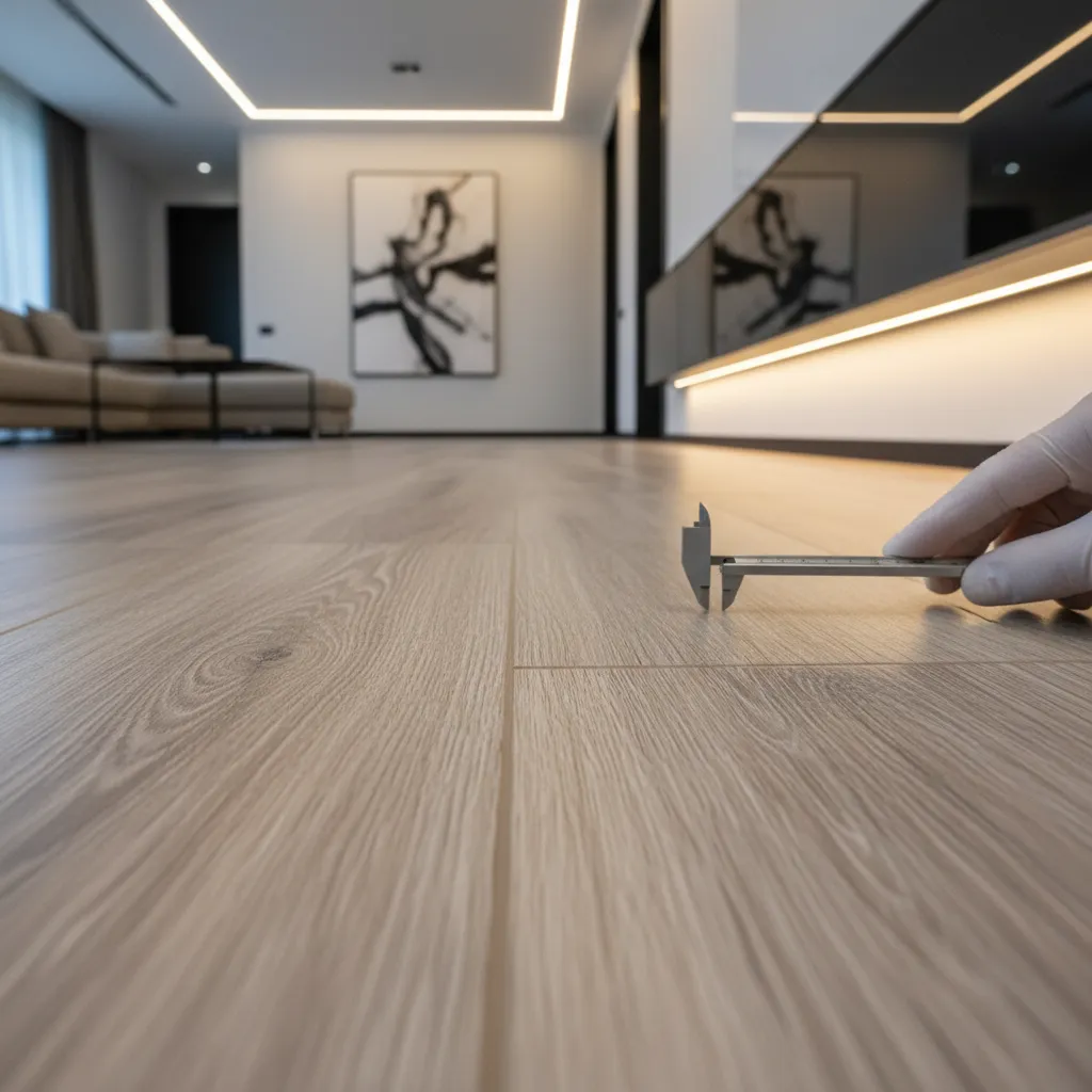 Visible gap between installed vinyl plank boards on a residential floor