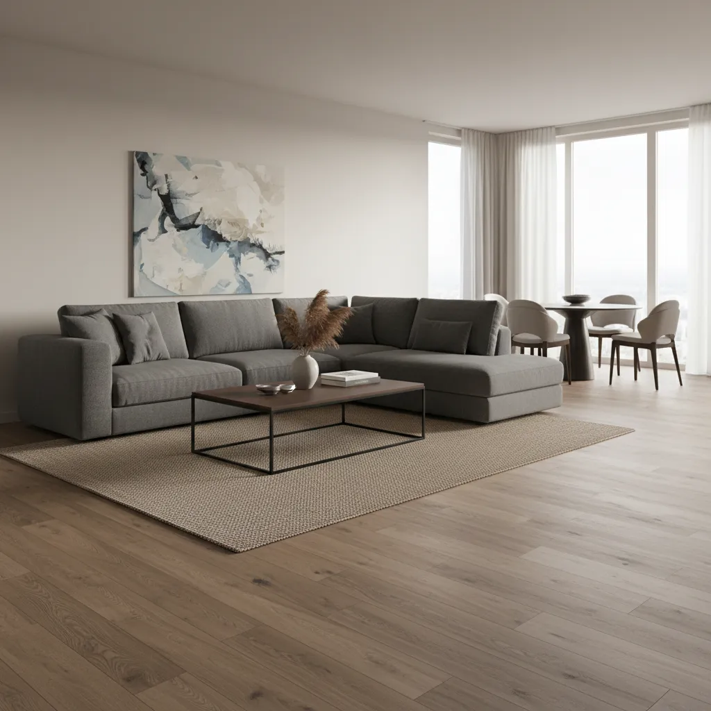 Living room with wood-look luxury vinyl plank flooring