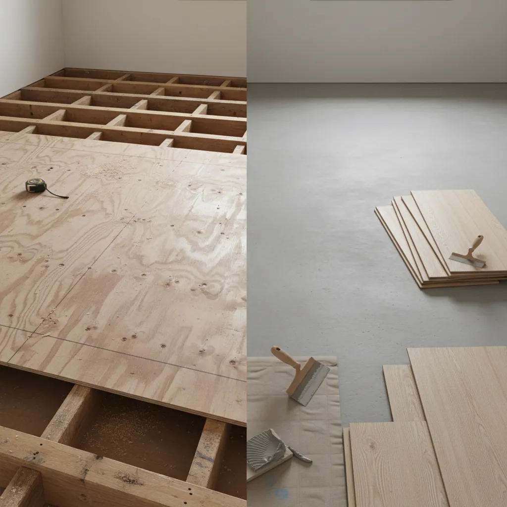 Comparison of plywood and concrete subfloors for vinyl plank flooring installation