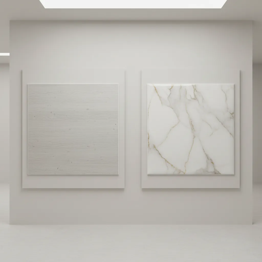 visual comparison of vinyl and pvc tile stickers on wall surfaces
