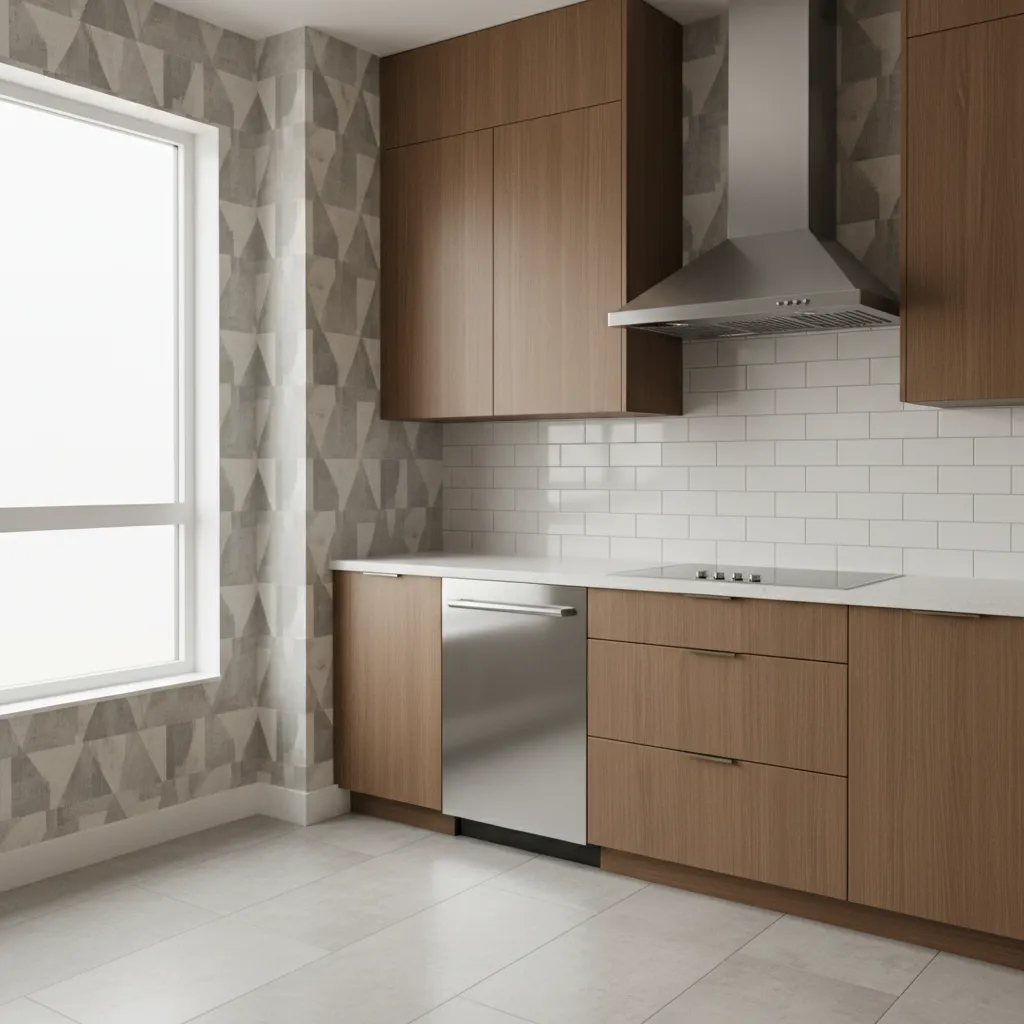 close view of durable vinyl wallpaper surface in a humid kitchen environment