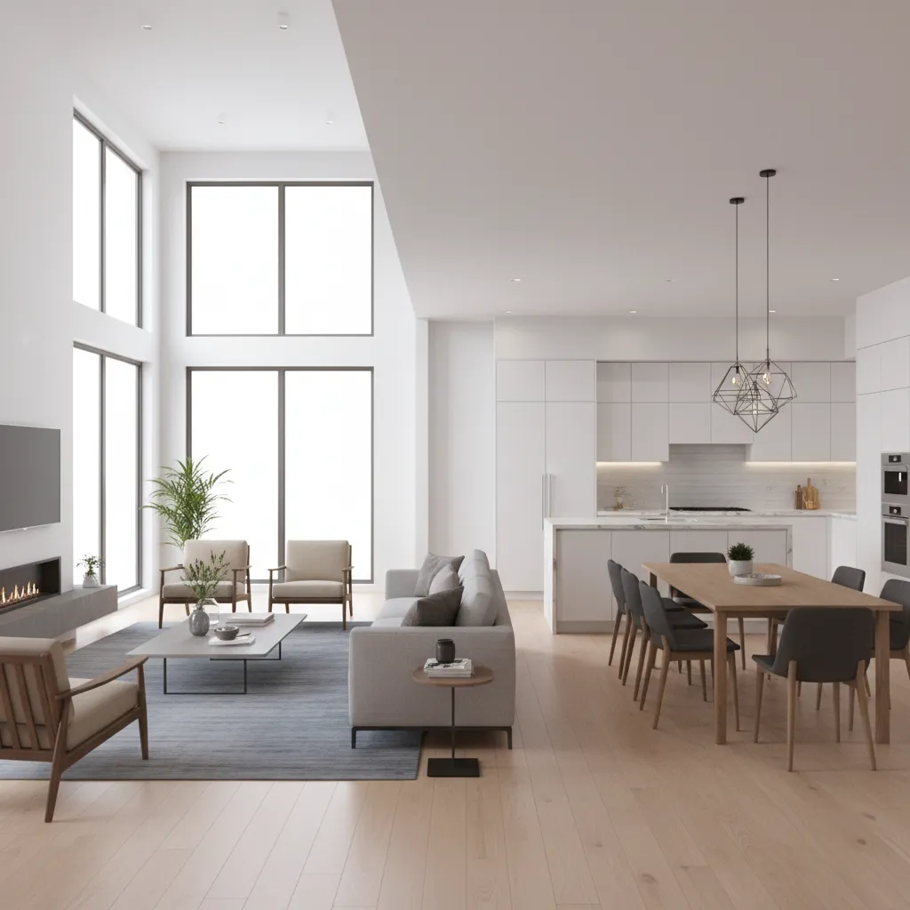 interactive 3D home layout walkthrough showing furniture and room arrangement
