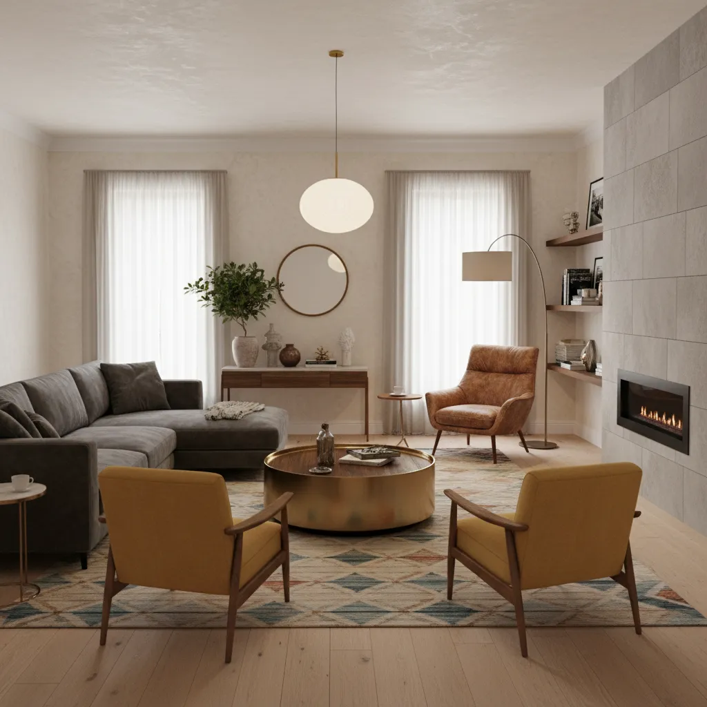 Habitación virtual decorada en simulador con diferentes estilos de muebles
