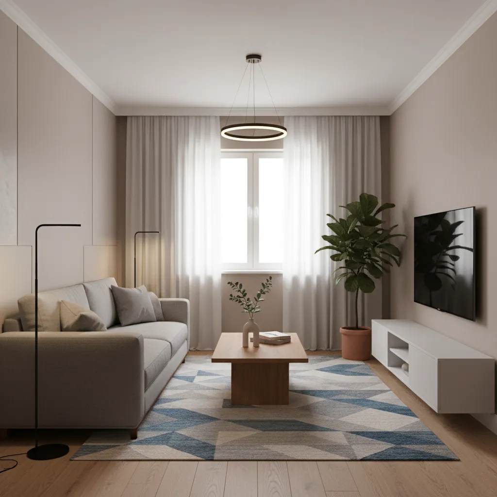 Virtual room design showing furniture placement in a small living space