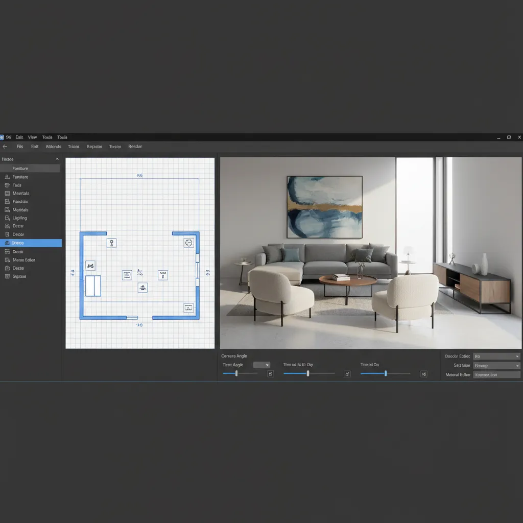 Interfaz de software mostrando diseño de habitación en 3D
