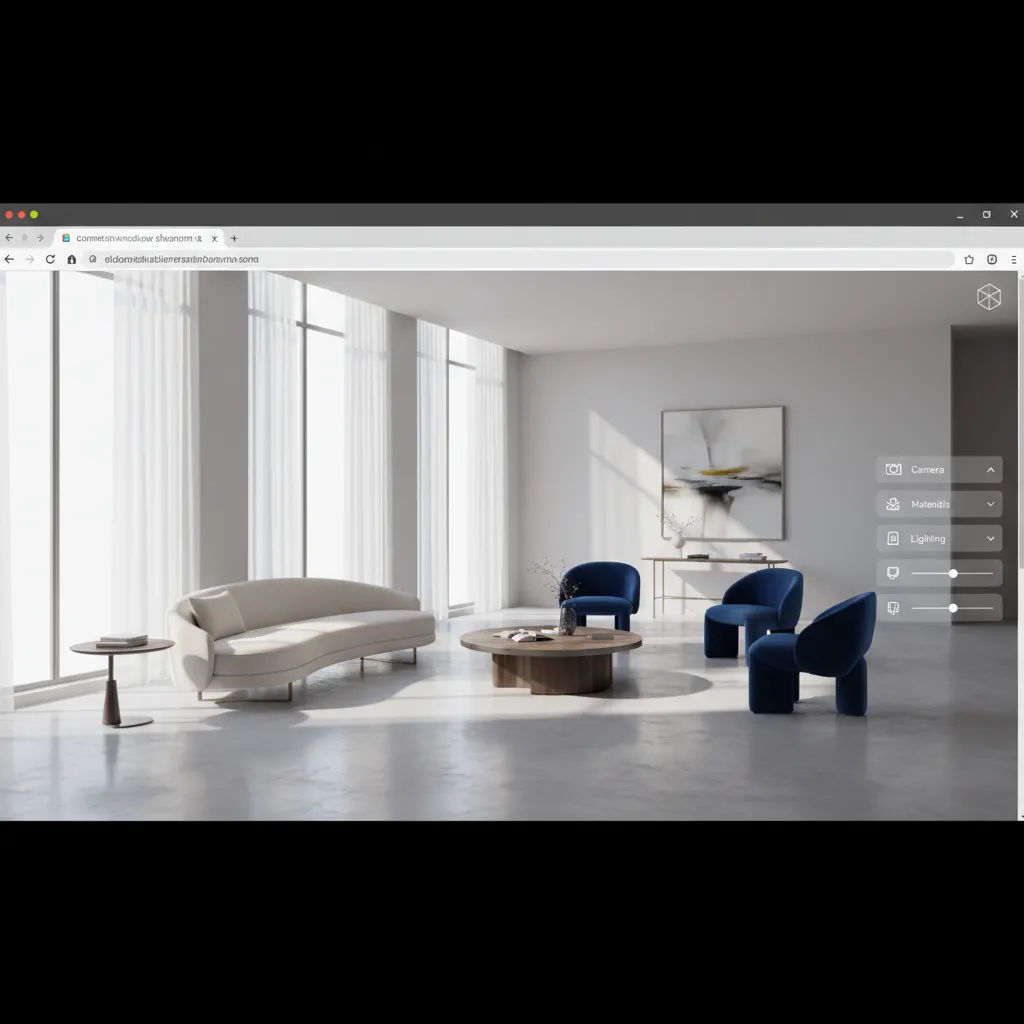 Interactive virtual showroom environment rendered in a web browser