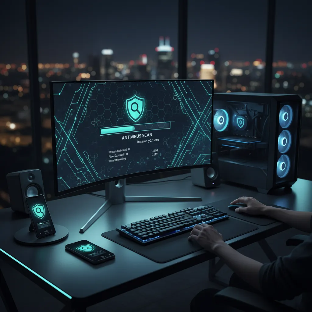 computer screen running antivirus scan on downloaded software installer