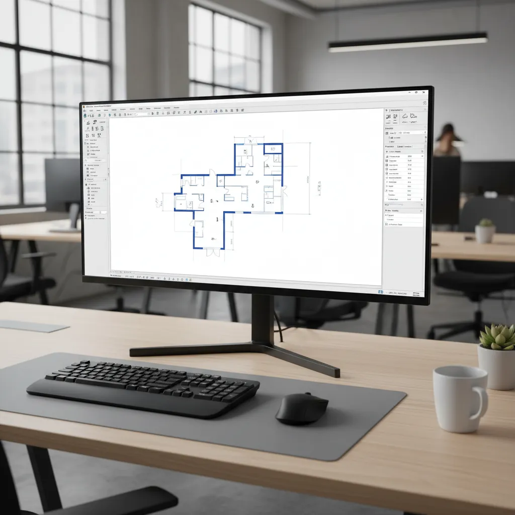 Interfaz de software mostrando la creación de un plano de planta con paredes y puertas