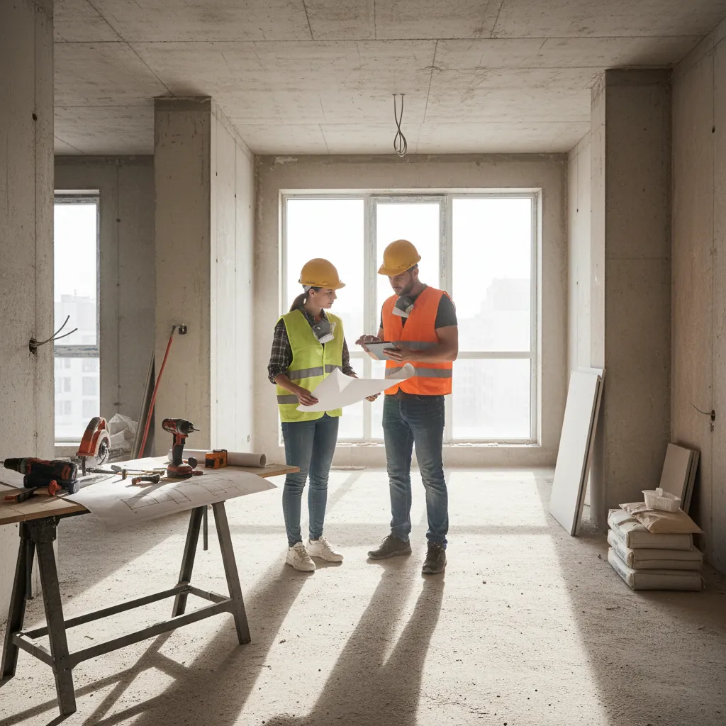 Diseñador de interiores supervisando una reforma en obra