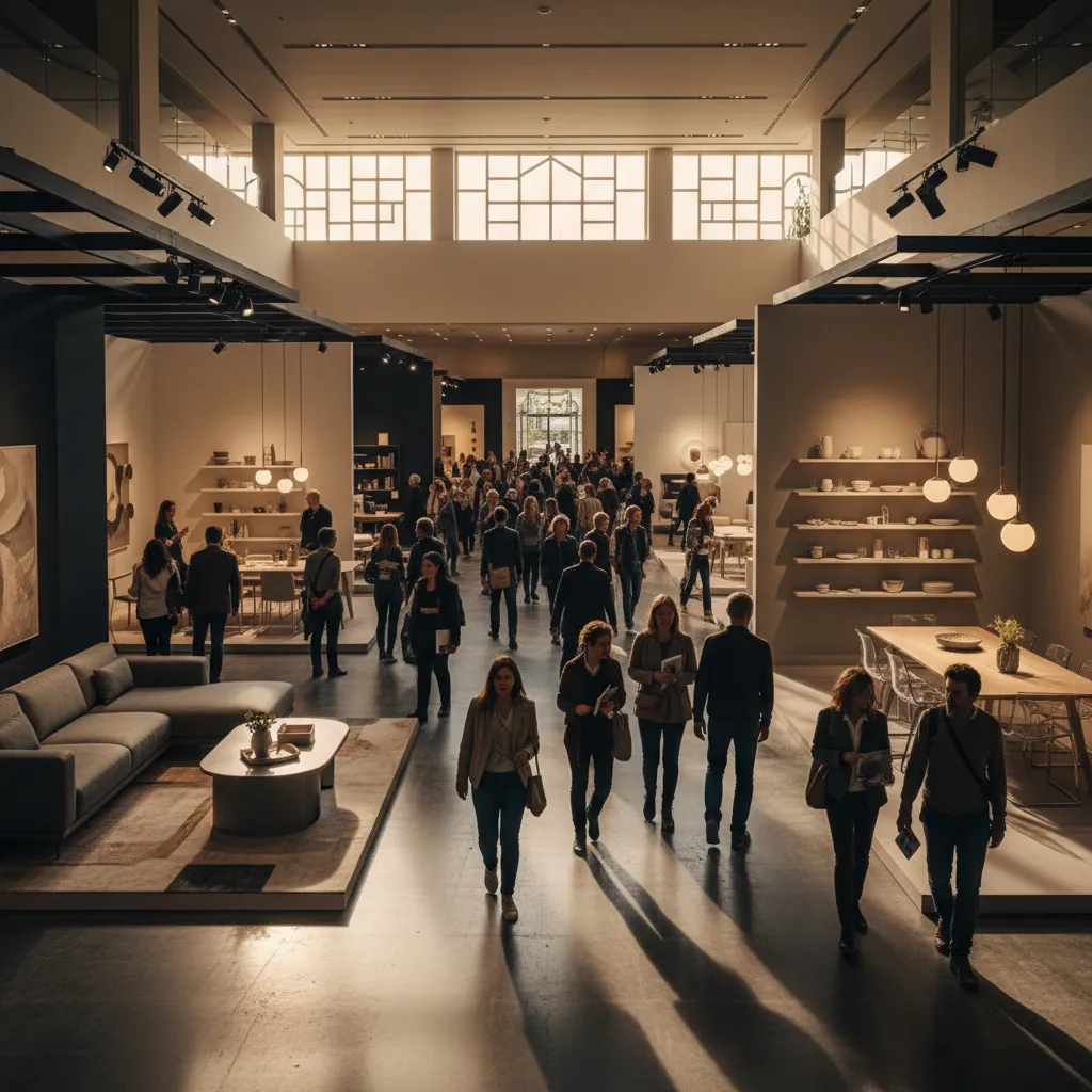 Visitantes recorriendo una exposición de diseño interior