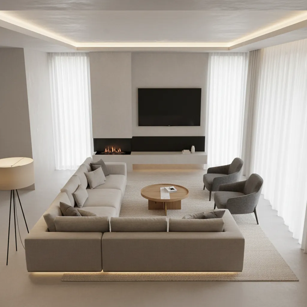 Distribución de muebles orientada hacia un punto focal