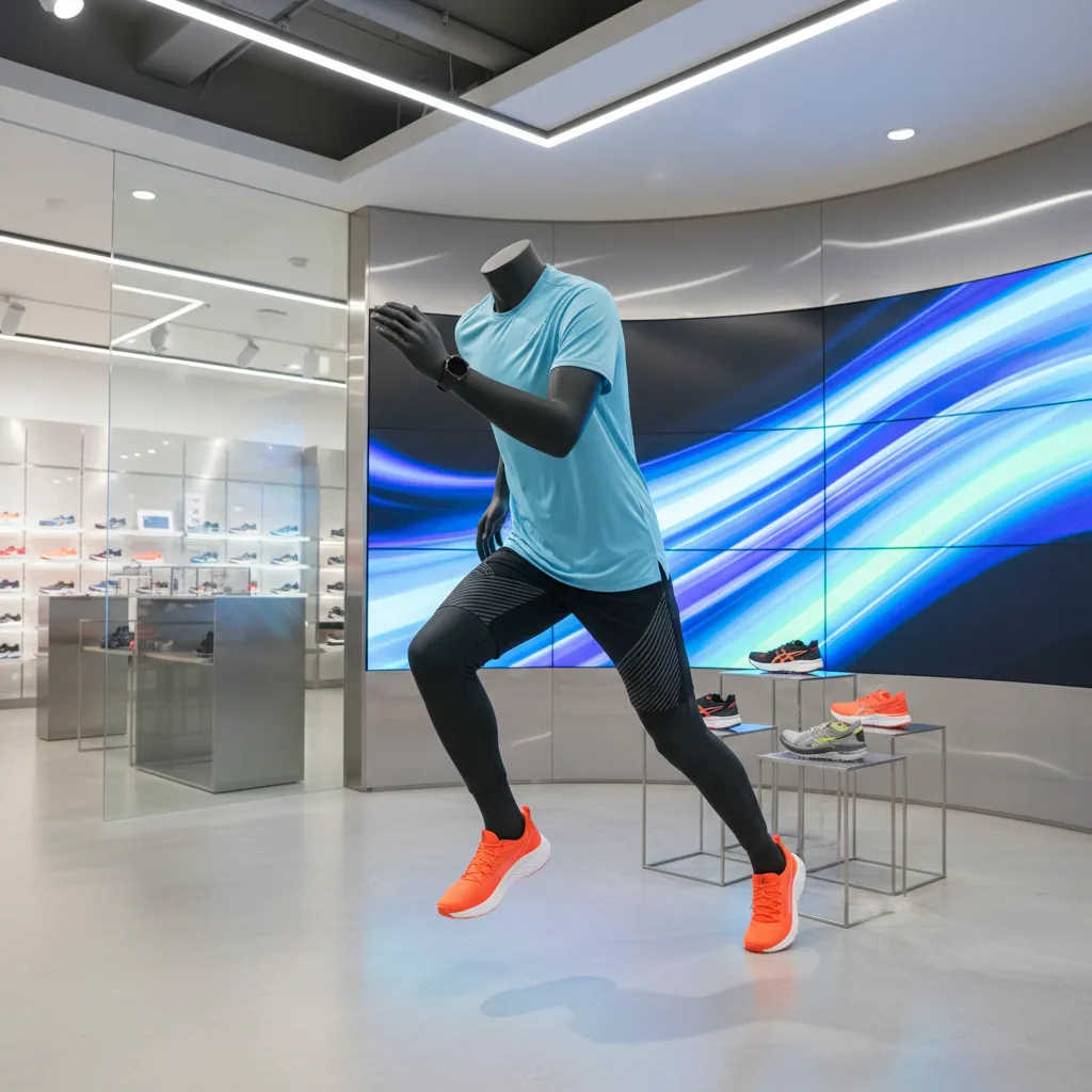 Visual merchandising con maniquí deportivo completo