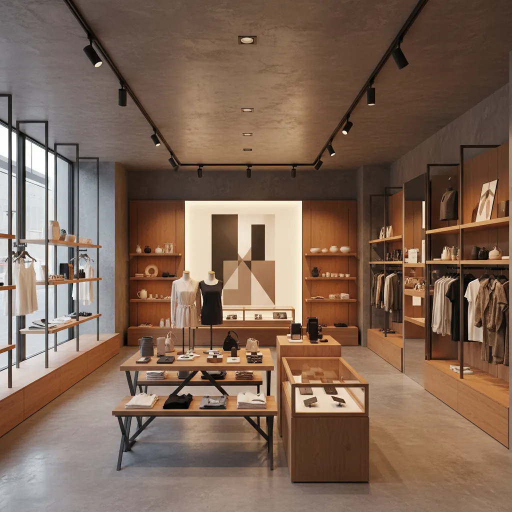 Interior de tienda con diseño visual merchandising moderno