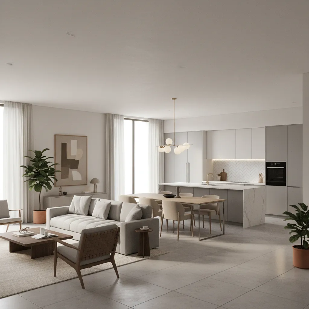 Visualisasi 3D interior rumah dari denah