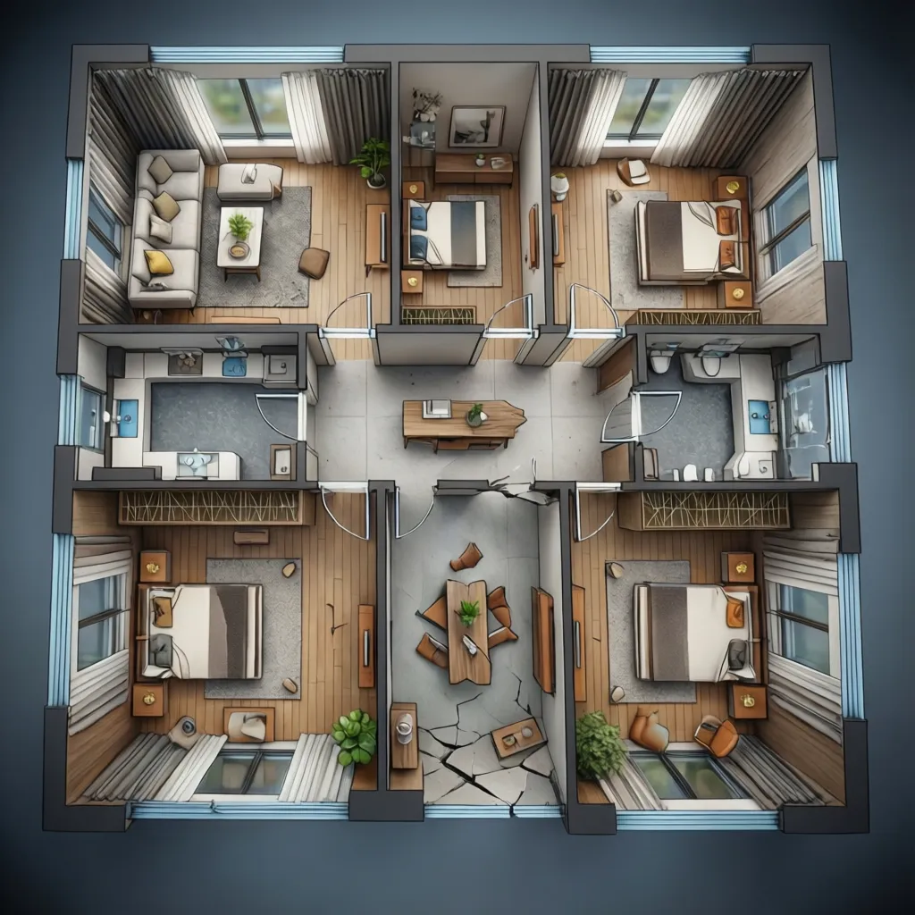 Visualisasi 3D denah rumah modern