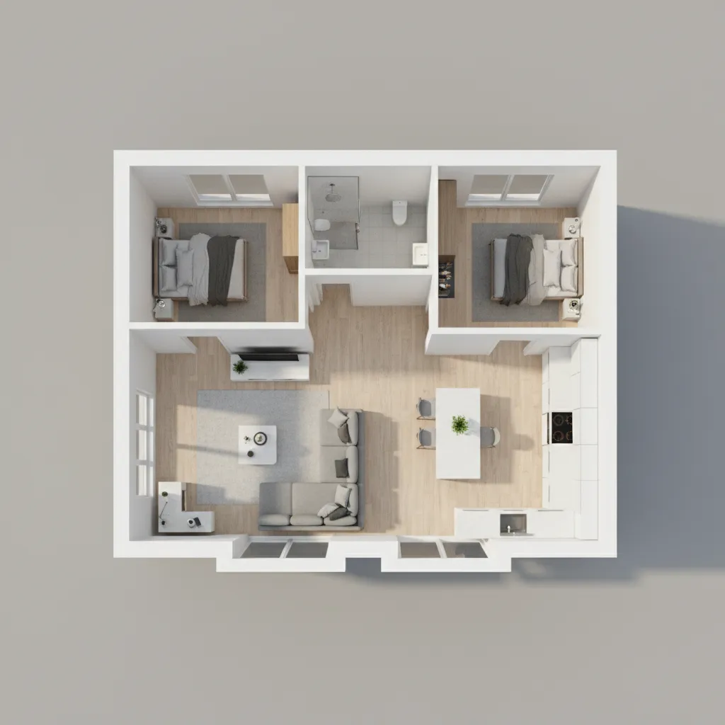Visualisasi 3D denah rumah type 40