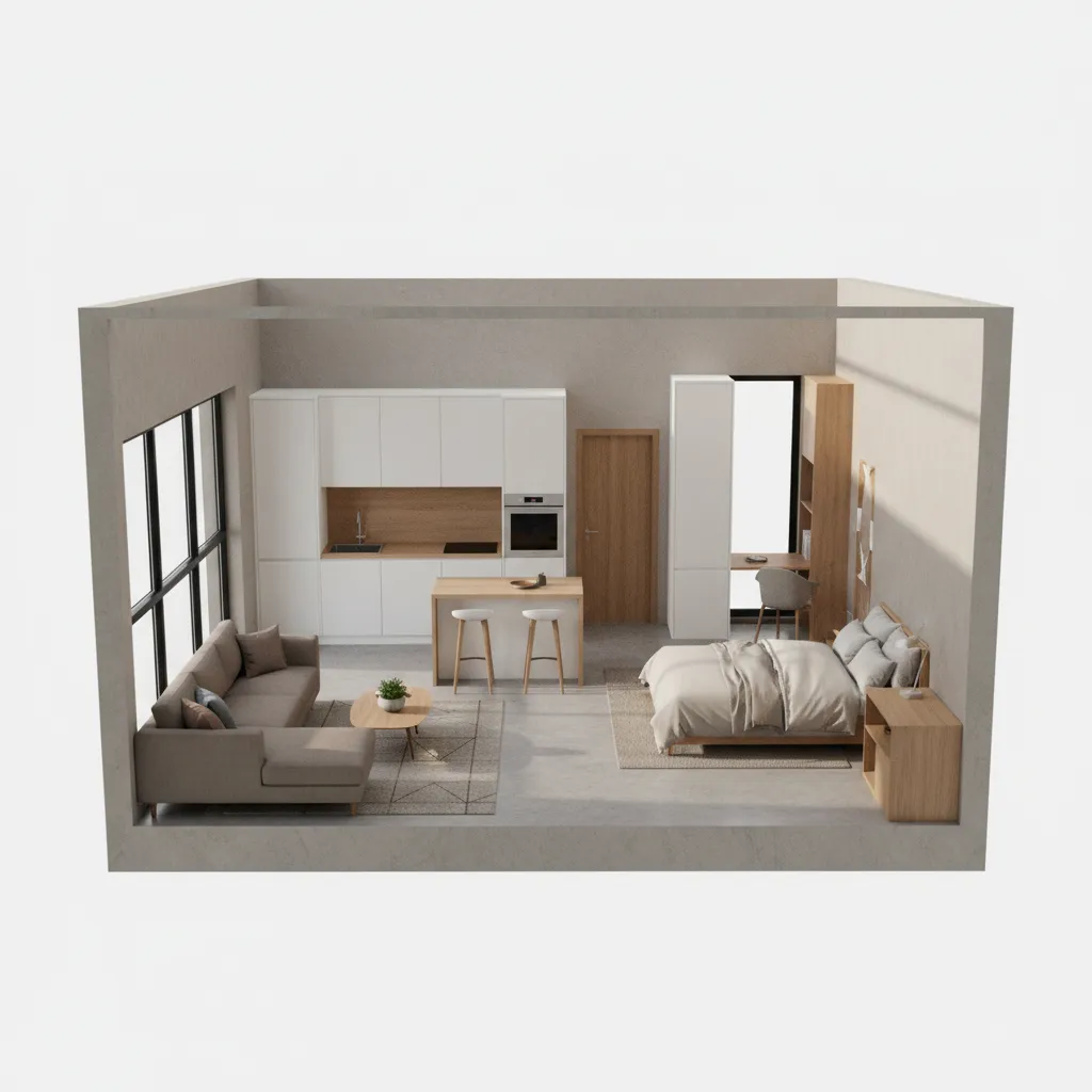 Visualisasi tiga dimensi denah rumah type 55