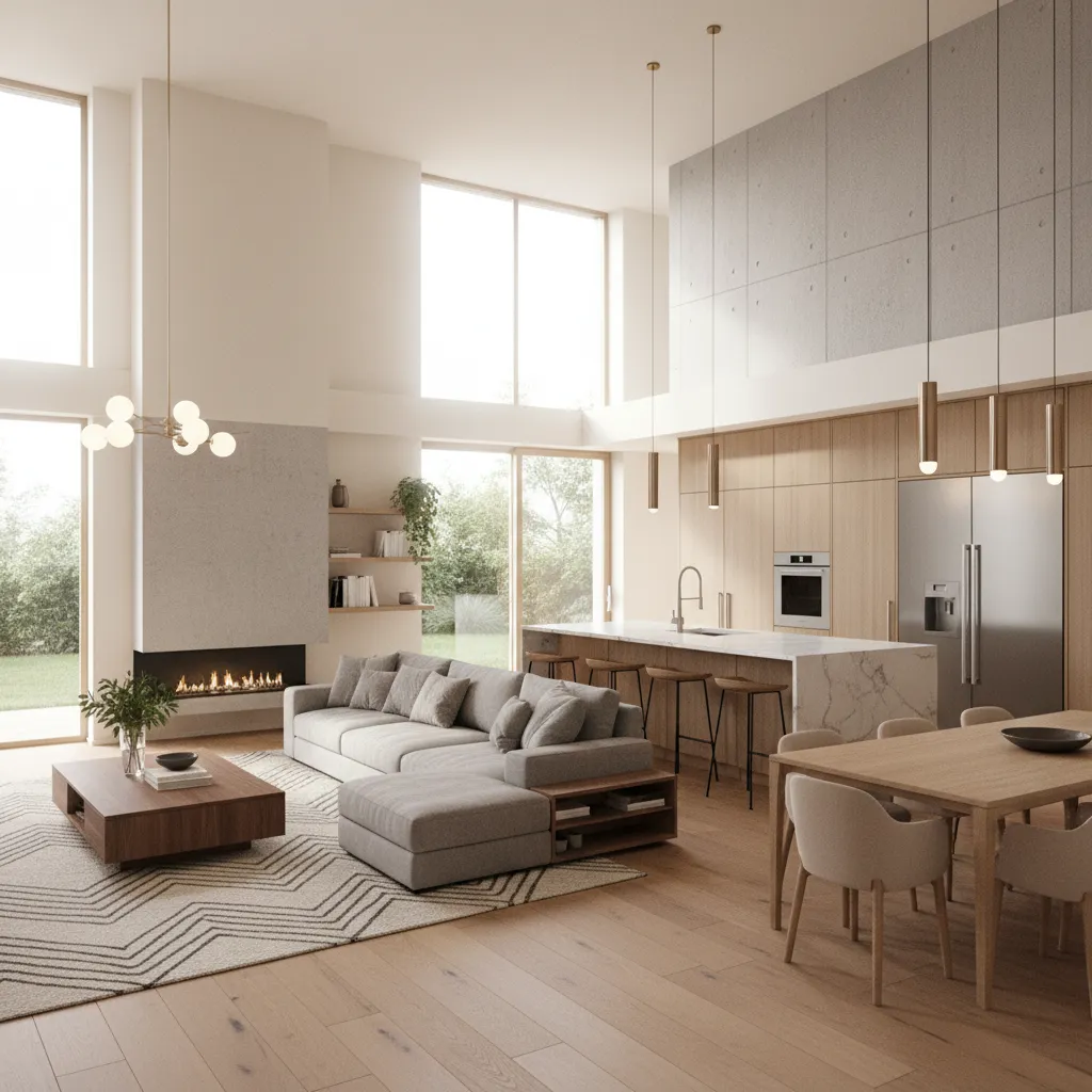 Visualisasi 3D interior rumah dari denah
