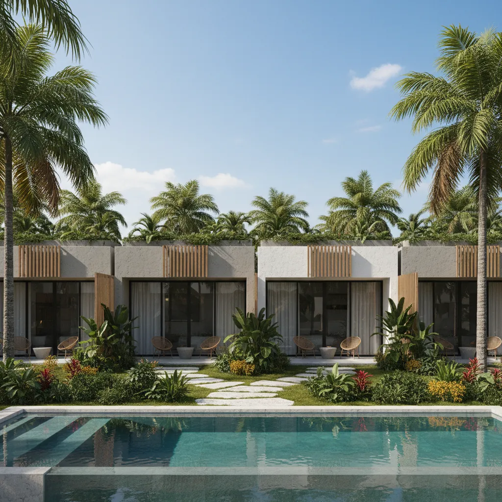 Visualisasi 3D desain rumah bedeng sederhana