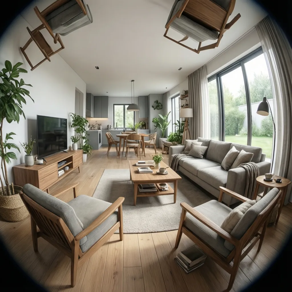 Visualisasi interior rumah kecil dengan render 3D