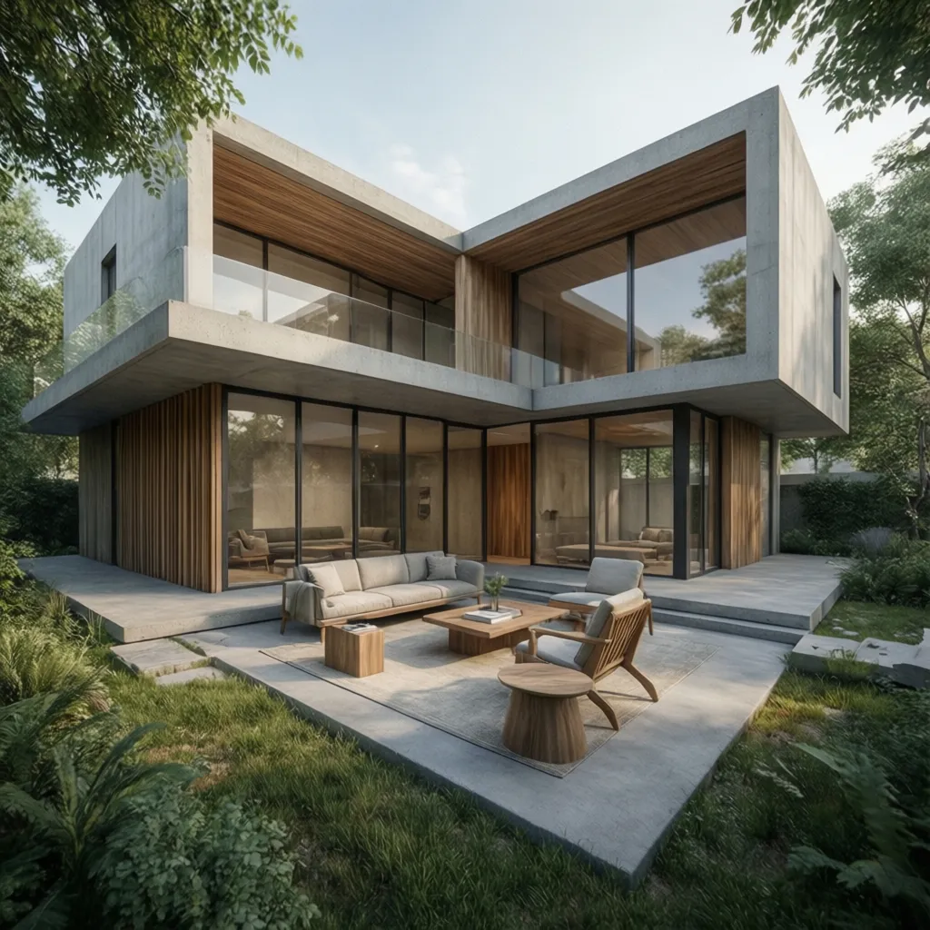 Visualisasi 3D rumah minimalis berbentuk L