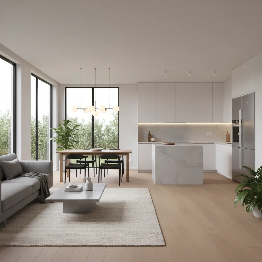 Visualisasi 3D rumah sederhana dari tampilan interior