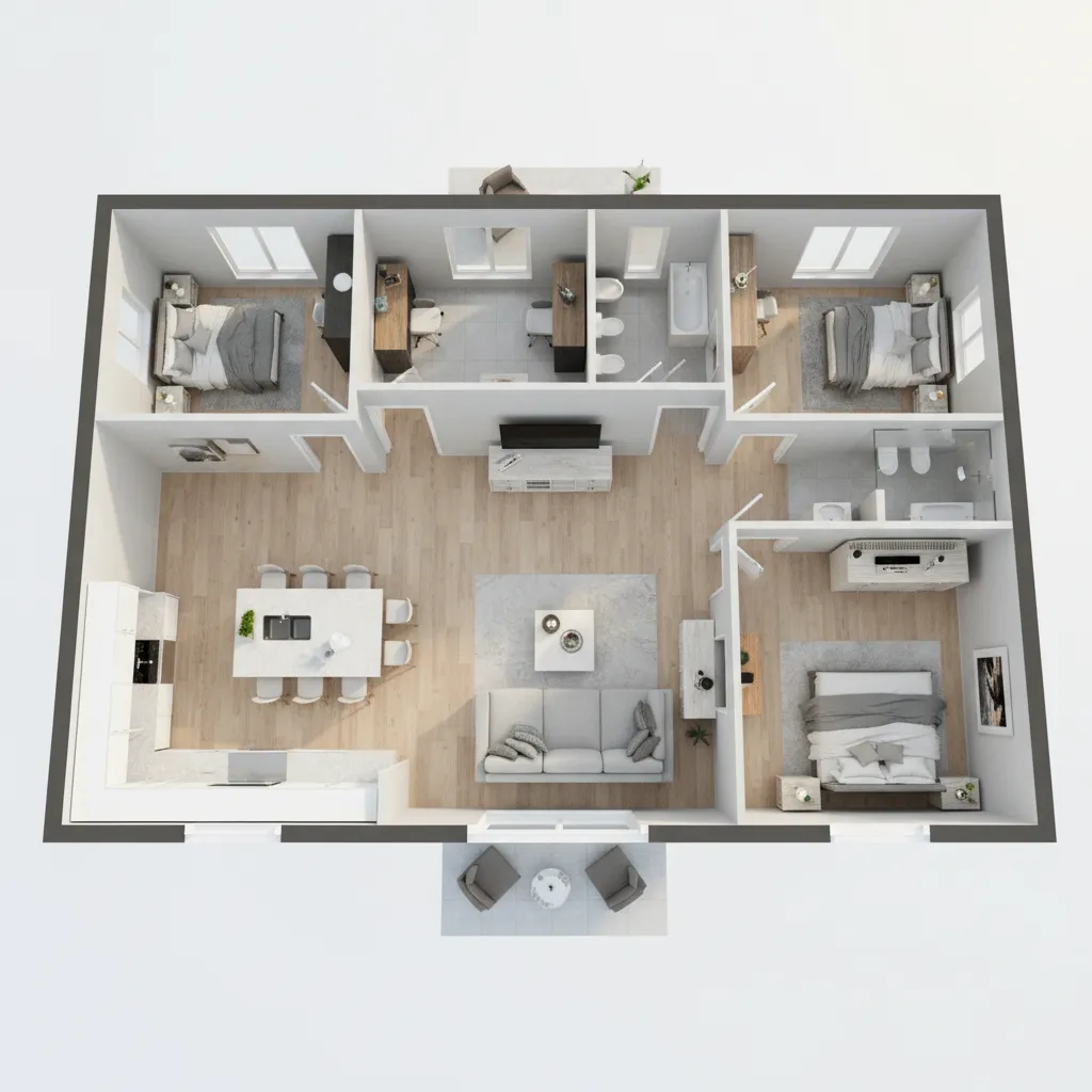 Visualisasi denah rumah dalam model 3D