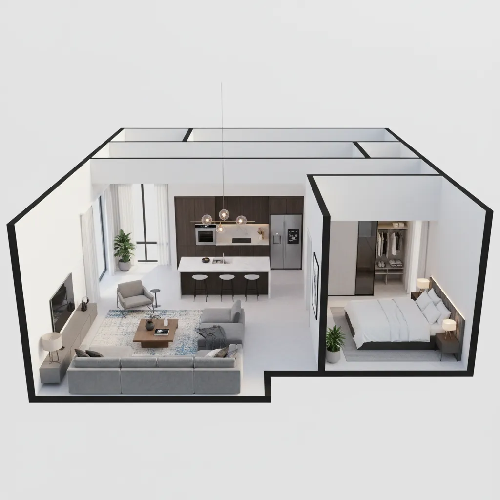 Visualisasi denah rumah dalam tampilan 3D