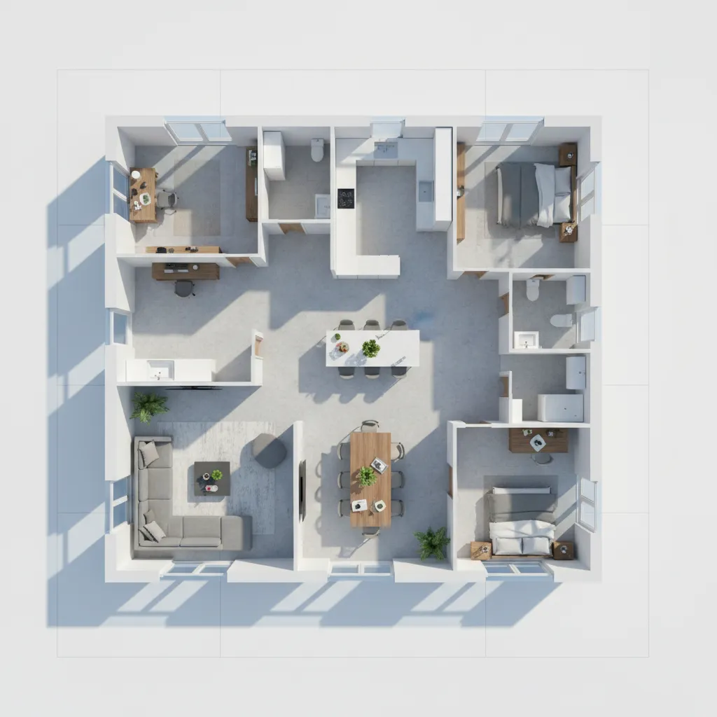 Visualisasi denah rumah dalam tampilan 3D