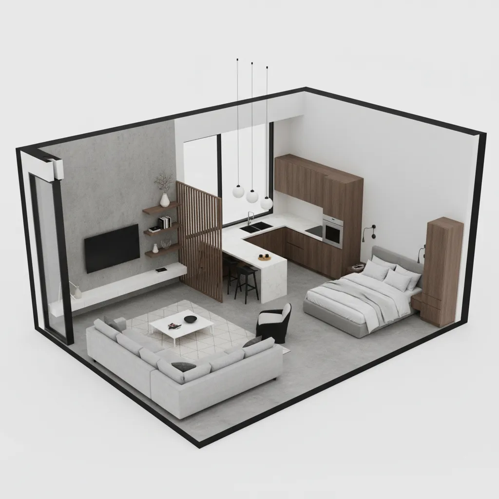 Visualisasi denah rumah dalam tampilan tiga dimensi