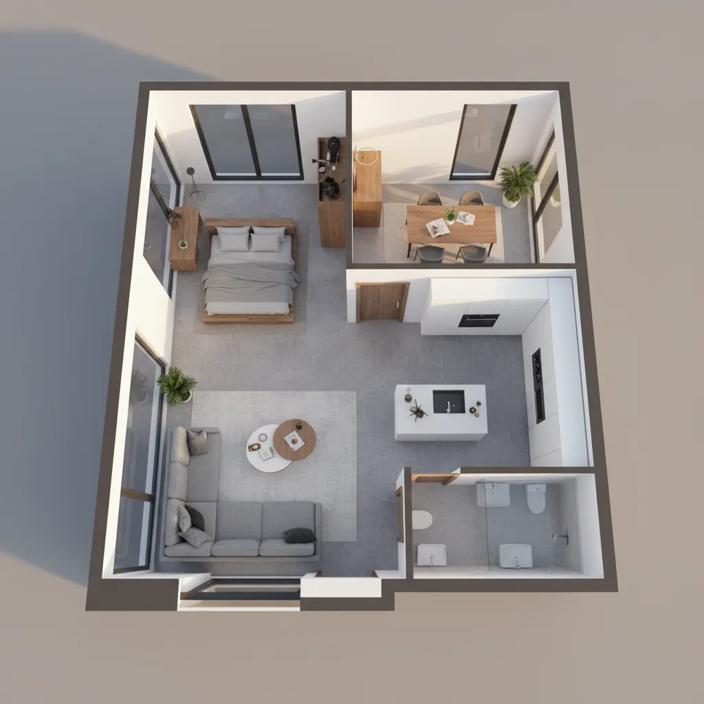 Visualisasi denah rumah dalam tampilan 3D