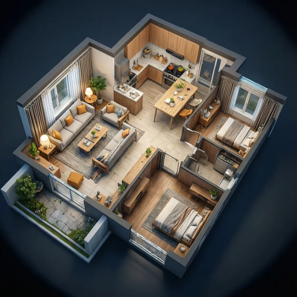 Visualisasi denah rumah tiga dimensi