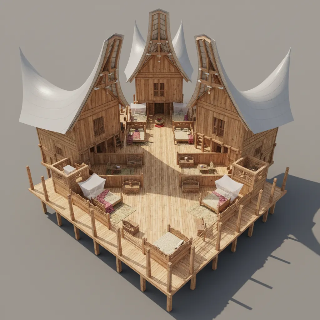 Visualisasi denah rumah gadang dalam model tiga dimensi