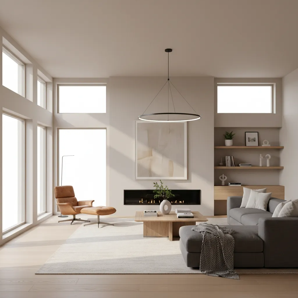 Visualisasi interior rumah modern dengan pencahayaan alami