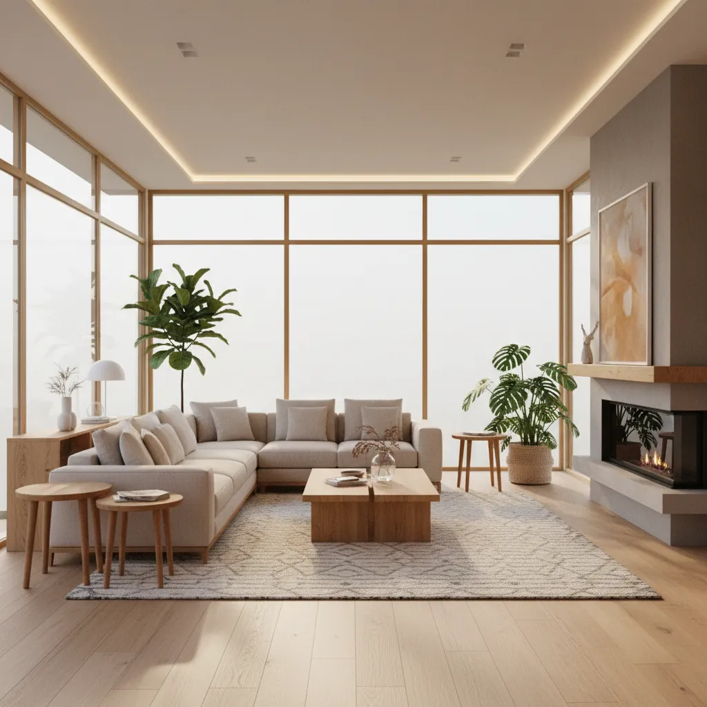 Interior ruang keluarga rumah empat kamar tidur