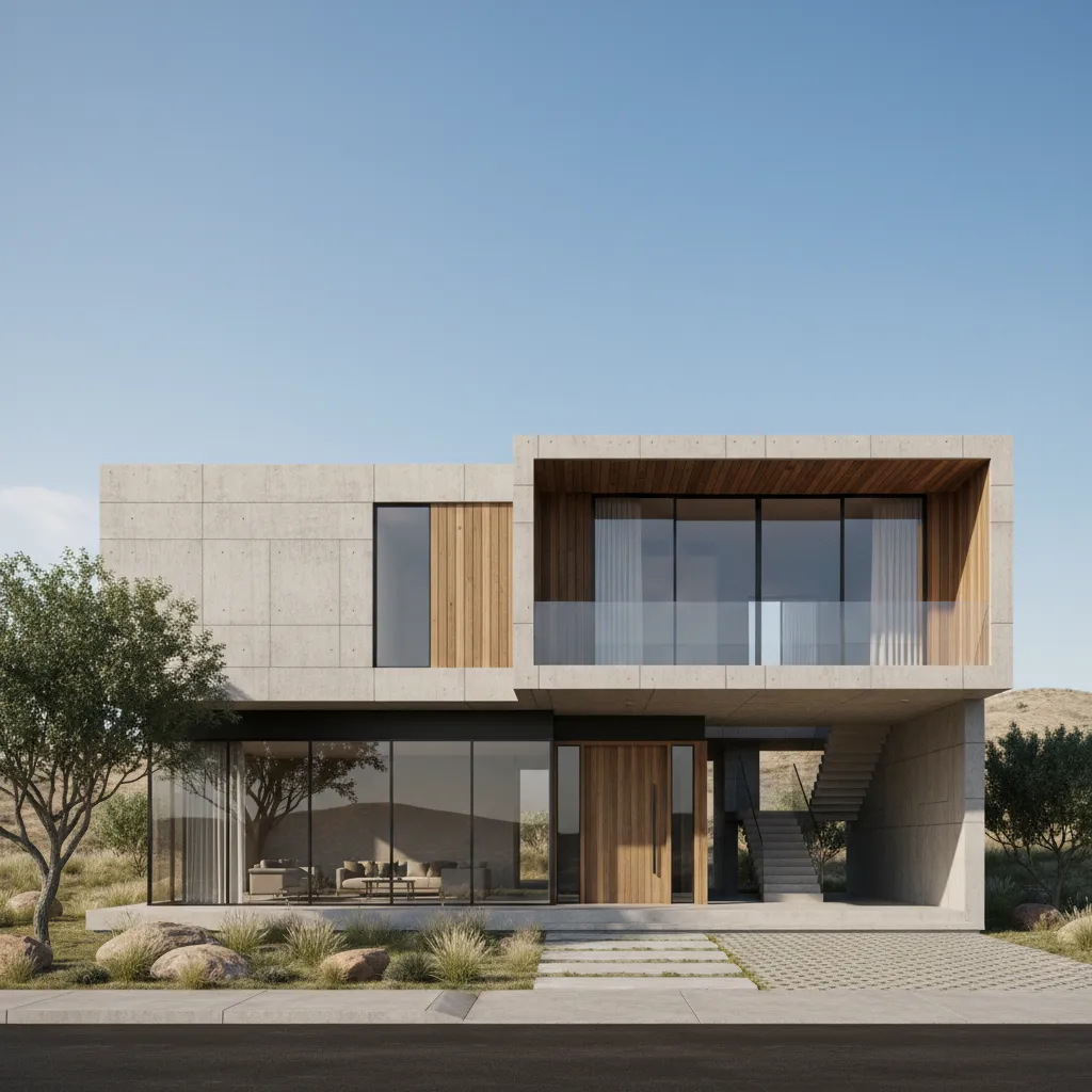 Visualisasi 3D rumah dua lantai dari denah