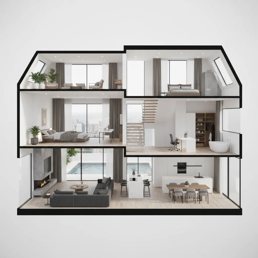 visualisasi rumah 3D dari denah rumah digital